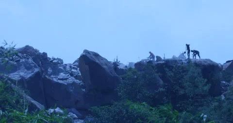 Rock hill Breaking for Construction in Moonlight Stock Footage 288157325