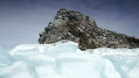 Rock in the ice Stock Footage 30443460