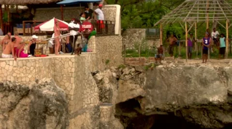 Rock Jumping Cliff Diver Rick's Cafe Stock Footage 22159342