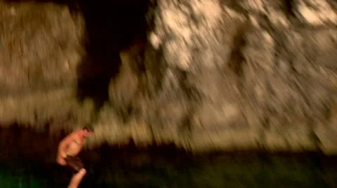 Rock Jumping Cliff Diving Stock Footage 22159320