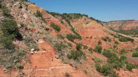 Rock layers and formations in a rugged canyon, Randall County, Texas, USA Stock Footage 129210928