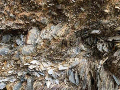 Rock layers pattern. Stone background, natural rock formation. Layered rock. Stock Photos