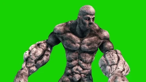 Rock Man Monster Attacks Green Screen 3D Renderings Animations Stock Footage 84066437