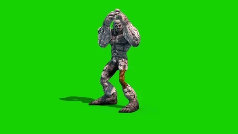 Rock Man Monster Dies Front Green Screen Loop 3D Renderings Animations Stock Footage