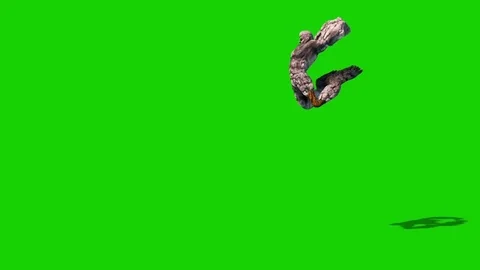 Rock Man Monster Jump Attacks Energy Ball Side Green Screen Loop 3D Rendering Stock Footage 84066404