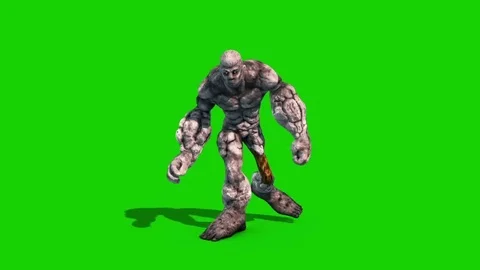 Rock Man Monster Runcycle Front Green Screen Loop 3D Renderings Animations Stock Footage 84066741