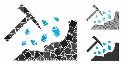 Rock mining hammer Composition Icon of Ragged Parts Stock Illustration
