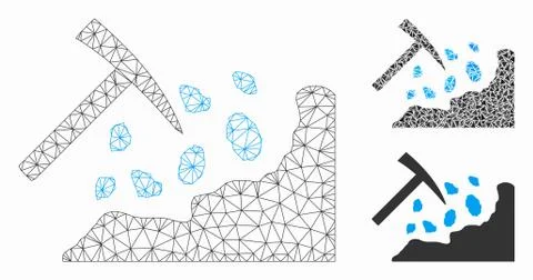 Rock Mining Hammer Vector Mesh Network Model and Triangle Mosaic Icon Illustrazione stock