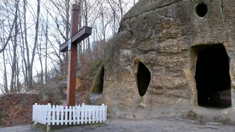 The rock monastery in the forest Stock Footage 120614978