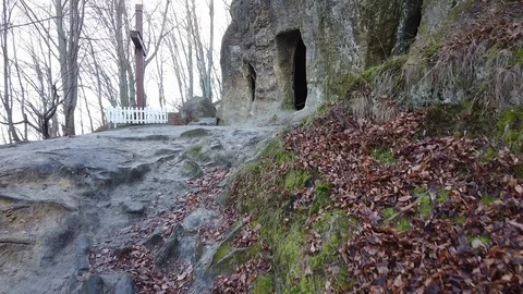 The rock monastery in the forest Stock Footage 120615291