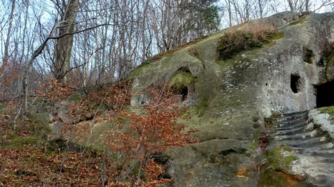 The rock monastery in the forest Stock Footage 120615312