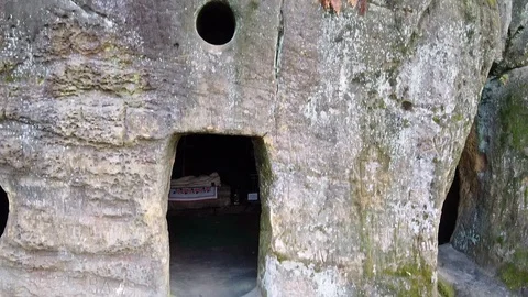 The rock monastery in the forest Stock Footage 120615503