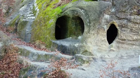 The rock monastery in the forest Stock Footage 121007171