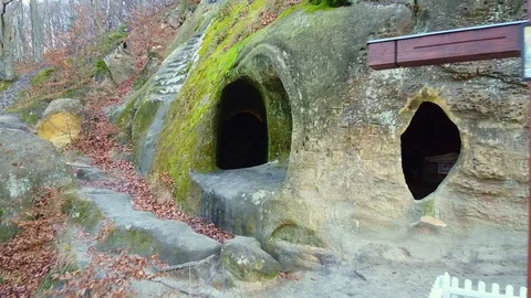 The rock monastery in the forest Stock Footage 121007444