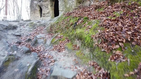 The rock monastery in the forest Stock Footage 121007503