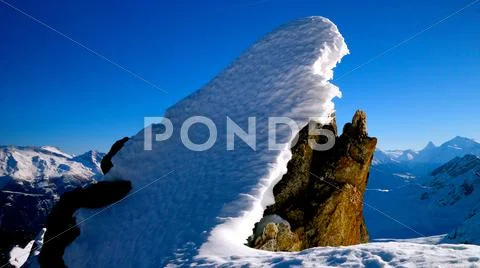 Rock Mountain. Snow Landscape. Background