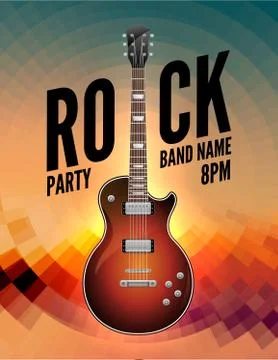 Rock music live concert poster flyer. Rock party festival show band poster with Stock Illustration