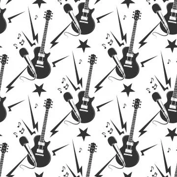 Rock music seamless pattern with guitars and microphones Illustrazione stock