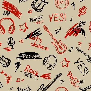 Rock music theme vector seamless pattern. For textile print and other uses Stock Illustration