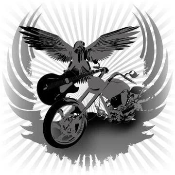 Rock n roll background and chopper Stock Illustration