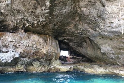 Rock in the ocean, stone structure Fotos Stock