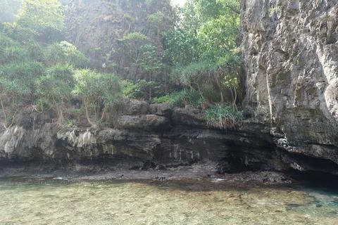 Rock in the ocean, stone structure Fotos Stock