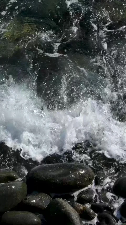 Rock ocean waves Huge waves crash on the shore, Rocky ocean coast in Iceland Stock Footage 323932107