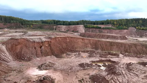 Rock in Old quarry after mining. Abandoned Opencast mine. Stockbeeldmateriaal 219785899