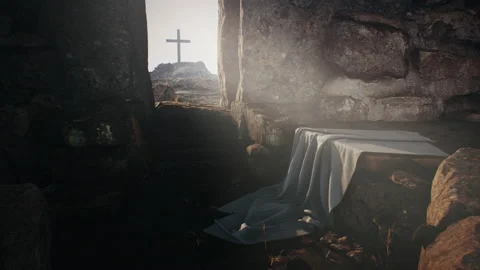 Rock opening into Jesus Christ tomb Stock Footage