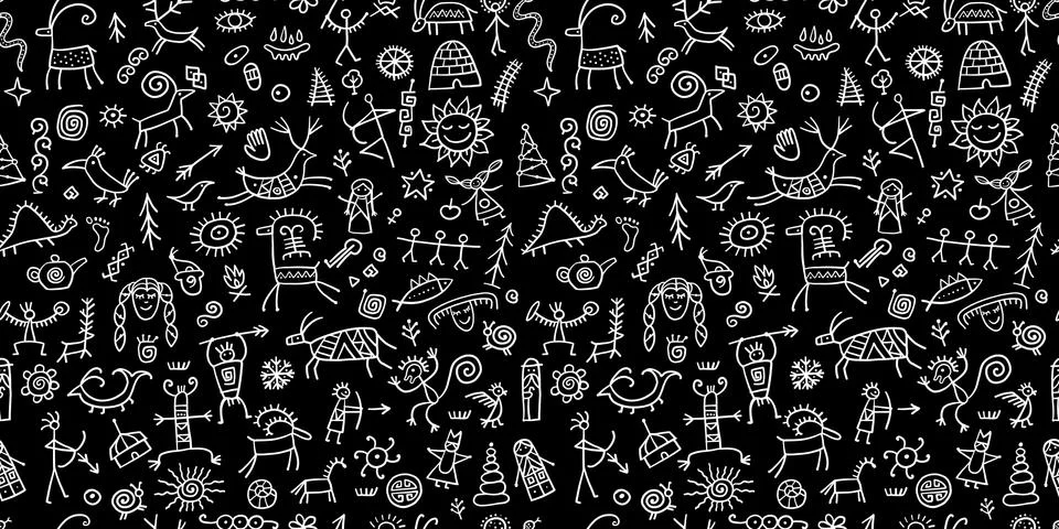 Rock paintings background, seamless pattern for your design Stock Illustration