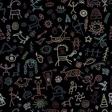 Rock paintings background, seamless pattern for your design Stock Illustration