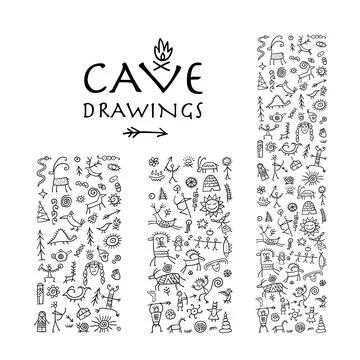 Rock paintings. Set of design elements Stock Illustration