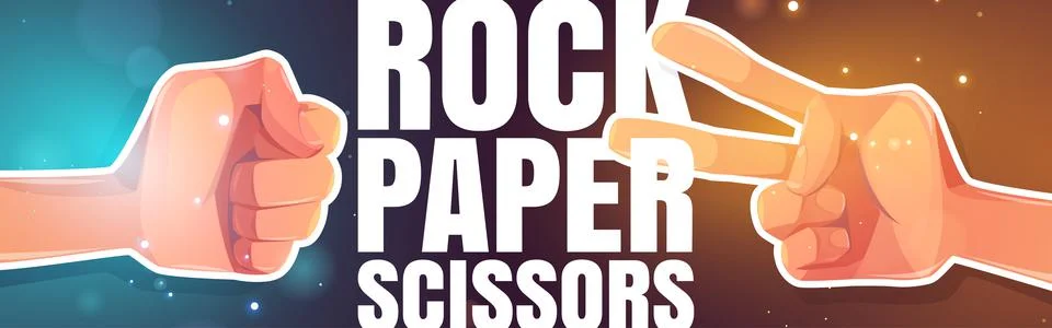 Rock, paper, scissors cartoon banner with hands Stock Illustration