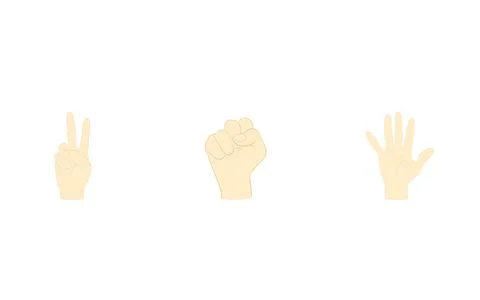 Rock-paper-scissors of the hands of the form, rock, scissors, paper.Vector Illustrazione stock