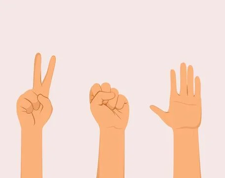 Rock, Paper, Scissors Hands Gesture Tutorial Cartoon Vector Illustration イラスト素材