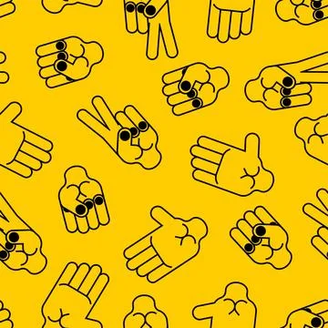 Rock, paper, scissors sign pattern seamless. Hand fist game sign background.. Illustrazione stock