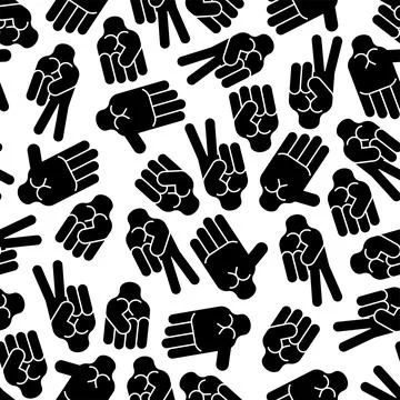Rock, paper, scissors sign pattern seamless. Hand fist game sign background.. Stock Illustration