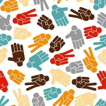 Rock, paper, scissors sign pattern seamless. Hand fist game sign background.. イラスト素材