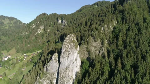 Rock Peak. Mountain Range. A Green Plateau, Sheltered From Drought Stock Footage 266789531