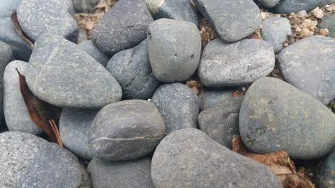 Rock Pebbles, small, rounded, smooth rocks. Texture background for text. Stock Photos
