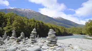 Rock piles at Makarora Stock Footage 85492570