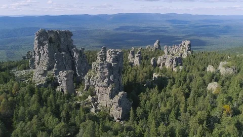 Rock pillars of the Ural mountains. Video stock 116270525