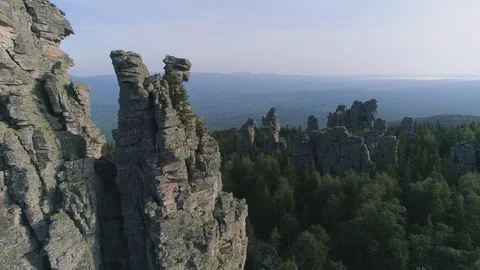 Rock pillars of the Ural mountains. Video stock 116270526