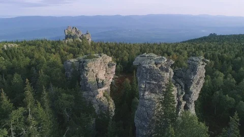 Rock pillars of the Ural mountains. Video stock 116270530