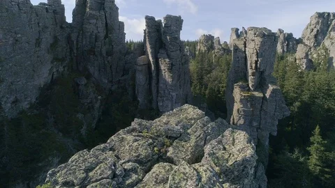 Rock pillars of the Ural mountains. Video stock 116270583
