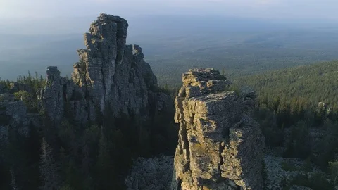Rock pillars of the Ural mountains. Video stock 116307683