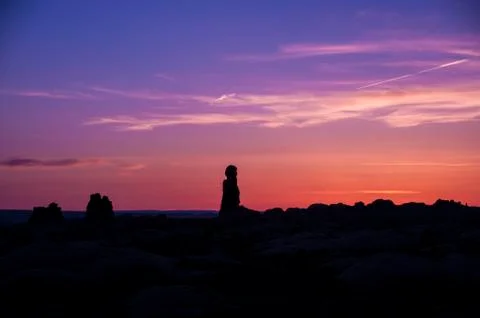 Rock pinnacles after sunset moab utah Stock Photos