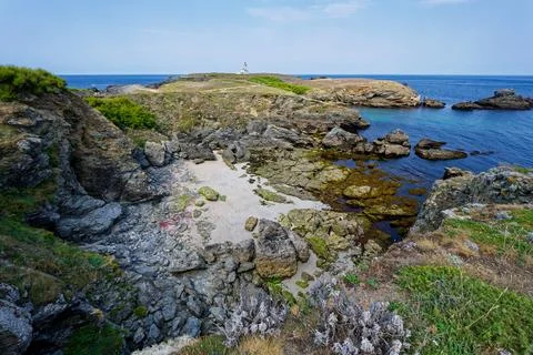 Rock pools and Atlantic cliffs on Belle Ile en Mer, France Stock Photos