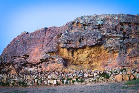Rock of the puma on isla del sol in lake titicaca, bolivia Stock Photos