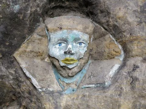 Rock relief - the face of the Sphinx Stock Photos